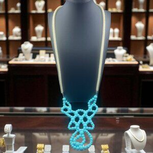 Coldwater Creek‎ Turquoise Beaded Statement Necklace Boho Festival Royalcore 40"